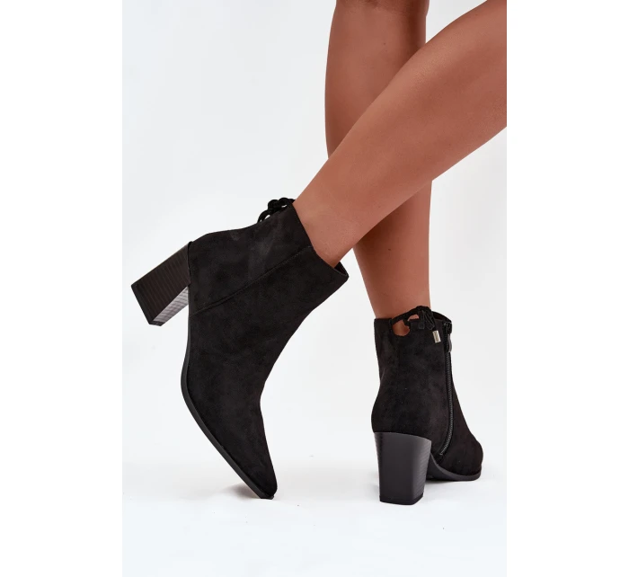 Dámské botky na podpatku s vázáním Halisse – černé Dámské botky na podpatku s vázáním Halisse – černé