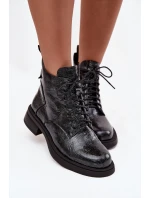 Lakované kožené dámské boty na podpatku D&A – tmavě modré Lakované kožené dámské boty na podpatku D&A – tmavě modré