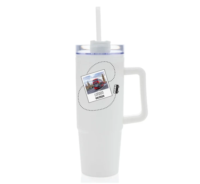 Vlastní text na cestovatelskou termosku s průhledným víčkem