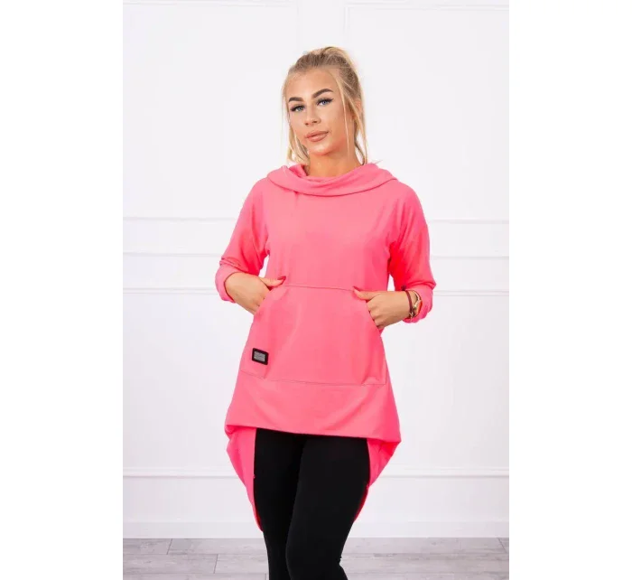 Mikina s dlouhými zády a kapucí růžová neonová Mikina s dlouhými zády a kapucí růžová neonová