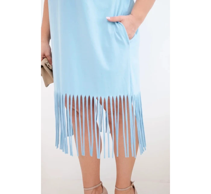 Dámské bavlněné šaty s výstřihem do V a s třásněmi Plus Size modrá