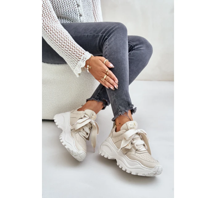 Dámské Kožené Tenisky Béžové model 21671647 - CheBello