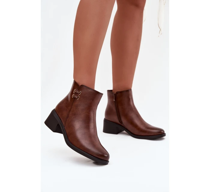 Dámské botky Delmira – hnědé, zateplené, na podpatku typu “klocek”