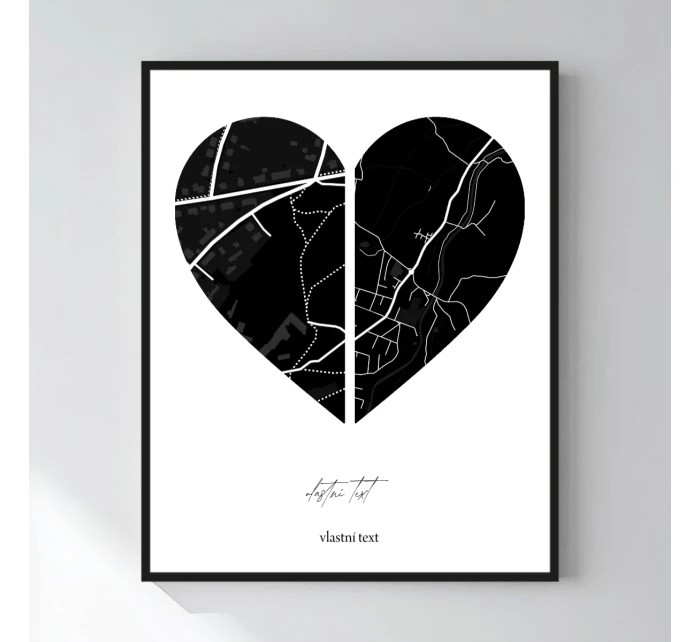 Personalizovaný magický fotoobraz v rámu - 40x50 - dvě mapy jako srdce