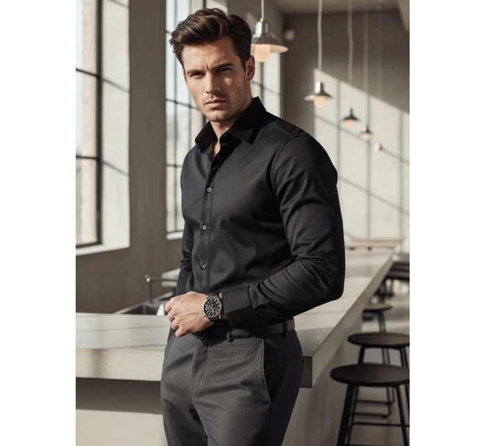 Pánská elegantní hladká černá košile SLIM FIT FashionStreet DX2599