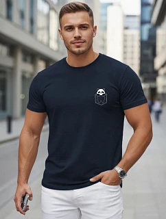 Pánské bavlněné tričko s malým potiskem, tmavě modré, FashionStreet NX5131R
