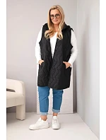 Dámská prošívaná vesta Plus Size s kapucí černá