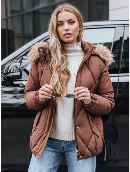Dámská prošívaná zimní bunda s kapucí FashionStreet hnědá TY5231