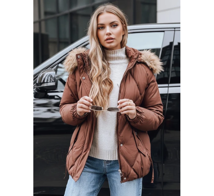 Dámská prošívaná zimní bunda s kapucí FashionStreet hnědá TY5231