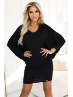 model 21483407 Pohodlné netopýří šaty s dlouhým rukávem černé - numoco