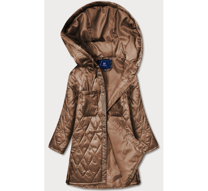 Hnědá prošívaná dámská oversize bunda s kapucí (AG5-010)