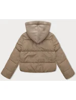Tmavě béžová krátká dámská zimní bunda s teplákovou kapucí J Style (16M9187-158)