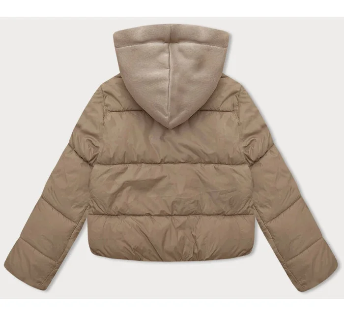 Tmavě béžová krátká dámská zimní bunda s teplákovou kapucí J Style (16M9187-158)