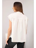 Dámská bavlněná košilová halenka s krajkou a krátkým rukávem béžová