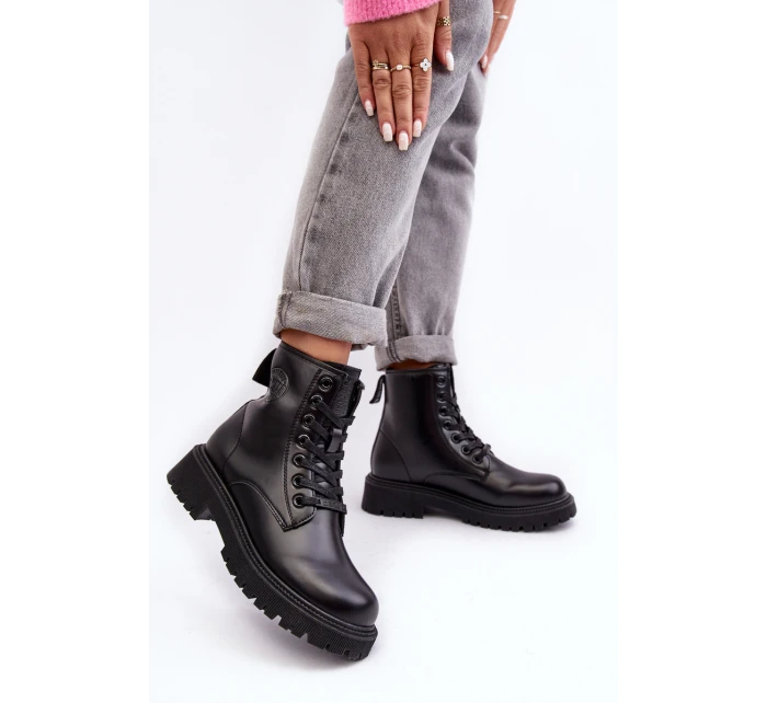 Botky Kožené Šněrovací Černé Big Star model 21636893 - Big Star Shoes Botky Kožené Šněrovací Černé Big Star model 21636893 - Big Star Shoes