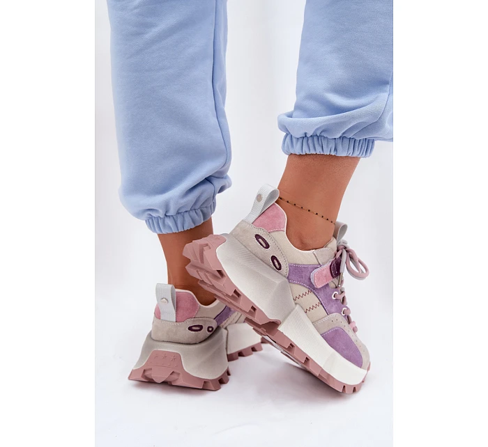 Kožené semišové dámské tenisky model 22095128 fialové - Goe