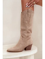 Kožené kovbojské kozačky na podpatku Khaki Hartley Kožené kovbojské kozačky na podpatku Khaki Hartley