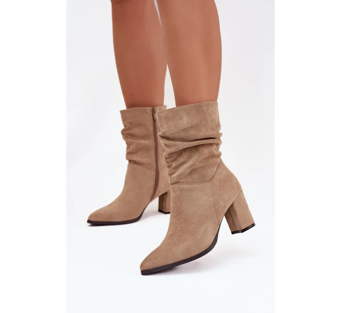 Dámské botky Amelise – na sloupkovém podpatku s řasením, zateplené, béžové