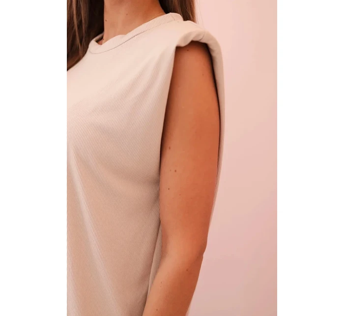 Dámský komplet z viskózy bez rukávů a rovnými kalhotami tmavě béžový