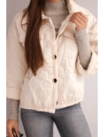 Dámská jarní prošívaná bunda s květinovým vzorem béžová
