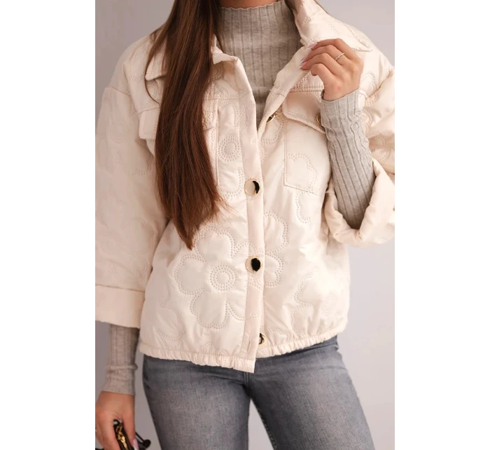 Dámská jarní prošívaná bunda s květinovým vzorem béžová