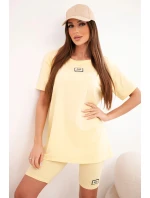 Dámský bavlněný komplet s krátkým rukávem a šortkami žlutý Dámský bavlněný komplet s krátkým rukávem a šortkami žlutý
