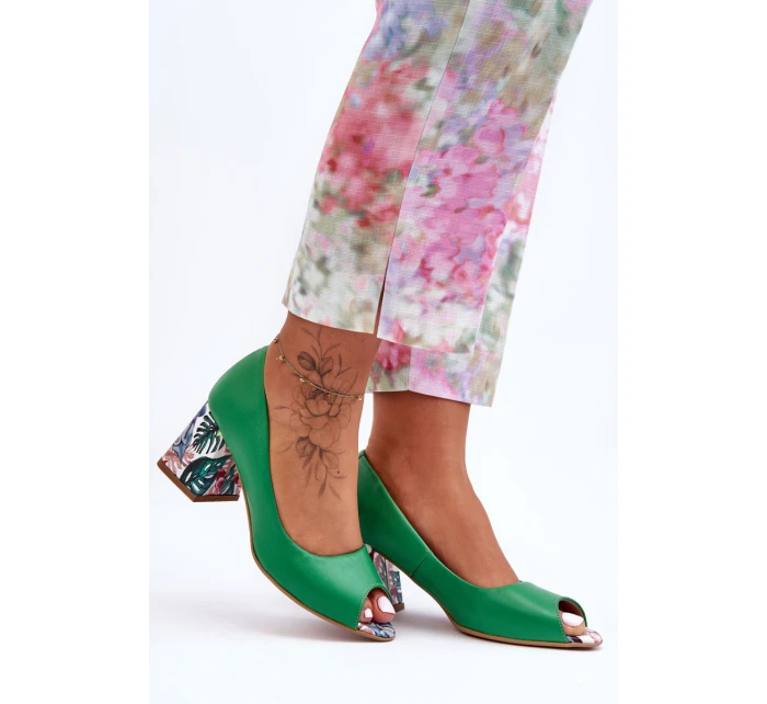 Kůže Boty S Ozdobným Podpatkem Lewski Shoes 2608/K Zelené