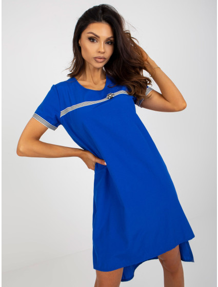 Tmavě modré asymetrické šaty s krátkým rukávem