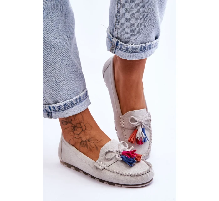 Semišové Mokasíny S Mašlí A Třásněmi šedá Dorine