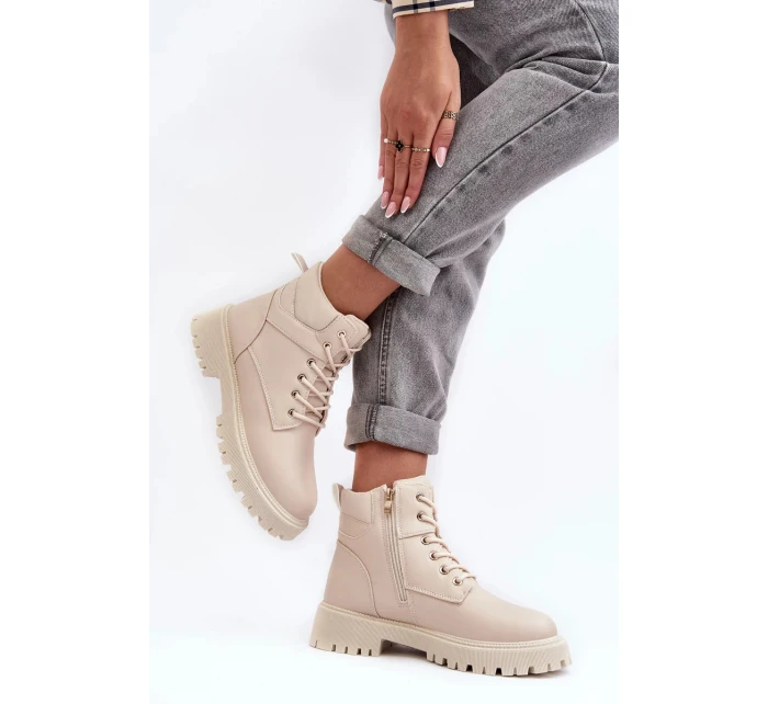 Dámské zateplené kozačky na zip Béžová Gremiva Dámské zateplené kozačky na zip Béžová Gremiva