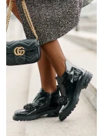 Kožené Lakované Kotníkové Boty s Ozdobou Zateplené D&A Černé Kožené Lakované Kotníkové Boty s Ozdobou Zateplené D&A Černé