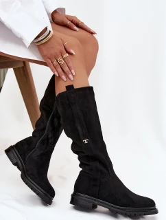 Dámské zateplené kozačky na nízkém podpatku z Delyssa – černé