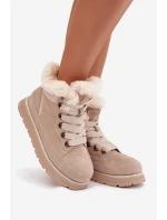 Dámské semišové sněhule – trapery na platformě s kožíškem Big Star – béžové Dámské semišové sněhule – trapery na platformě s kožíškem Big Star – béžové