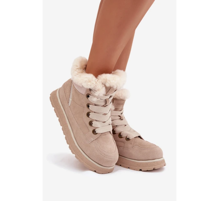 Dámské semišové sněhule – trapery na platformě s kožíškem Big Star – béžové Dámské semišové sněhule – trapery na platformě s kožíškem Big Star – béžové