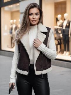 Dámská semišová vesta s ovčí kůží WOOLZIP hnědá FashionStreet TY4746z