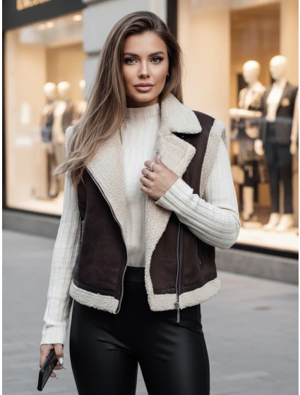 Dámská semišová vesta s ovčí kůží WOOLZIP hnědá FashionStreet TY4746z Dámská semišová vesta s ovčí kůží WOOLZIP hnědá FashionStreet TY4746z