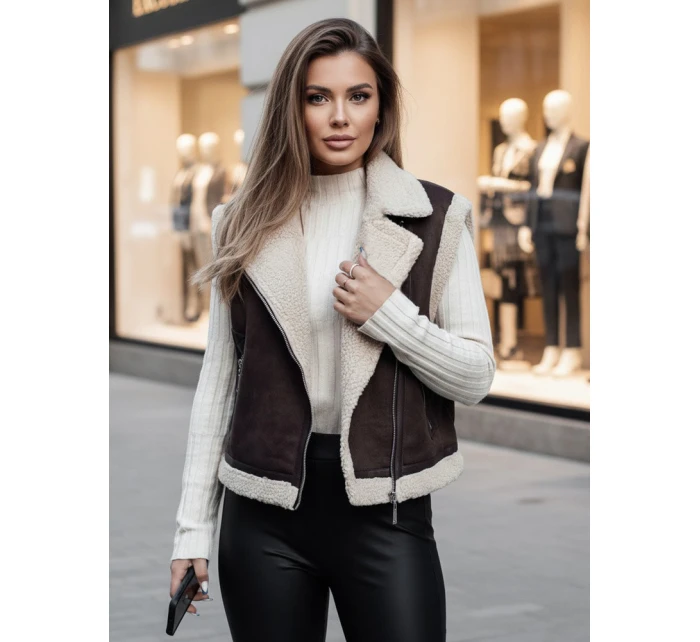 Dámská semišová vesta s ovčí kůží WOOLZIP hnědá FashionStreet TY4746z Dámská semišová vesta s ovčí kůží WOOLZIP hnědá FashionStreet TY4746z