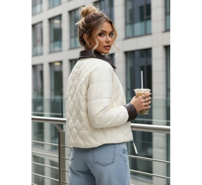 Dámská prošívaná bunda v barvě ecru FashionStreet TY5621