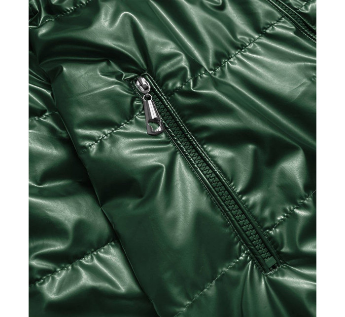 Zelená dámská lesklá bunda oversize (2021-06BIG)