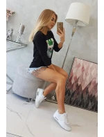 3D grafická halenka se zirkony černá