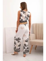 Dámská viskózová souprava top a kalhoty s listovým vzorem černý Dámská viskózová souprava top a kalhoty s listovým vzorem černý