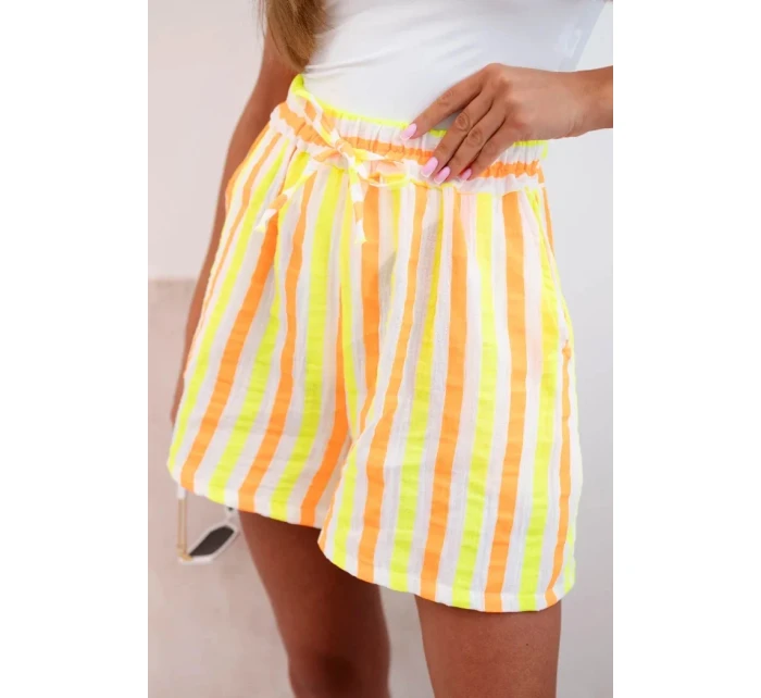 Dámské bavlněné šortky pruhované žlutý neon