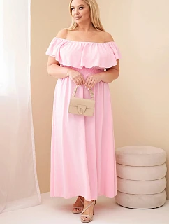 Dámské šaty Plus Size s volánem a elastickým pasem cukrově růžové