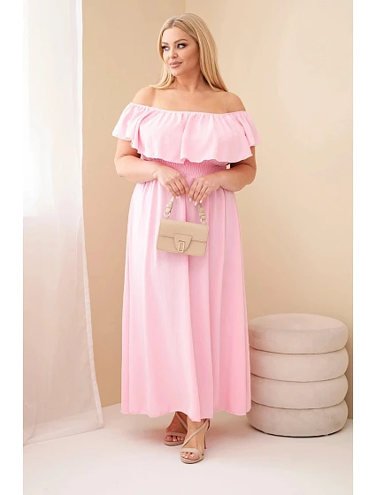 Dámské šaty Plus Size s volánem a elastickým pasem cukrově růžové Dámské šaty Plus Size s volánem a elastickým pasem cukrově růžové