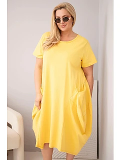 Dámské šaty Plus Size bavlněné s kapsami žlutá