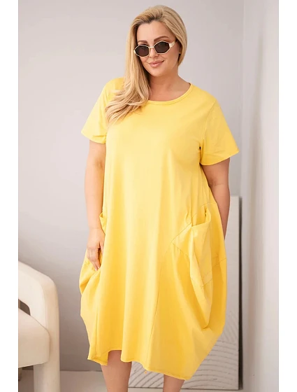 Dámské šaty Plus Size bavlněné s kapsami žlutá Dámské šaty Plus Size bavlněné s kapsami žlutá