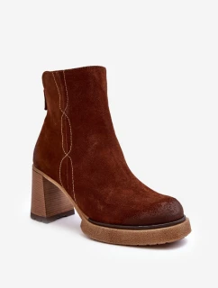 Kůže Botky Dámské Na Sloupku Hnědé Lemar Remilda
