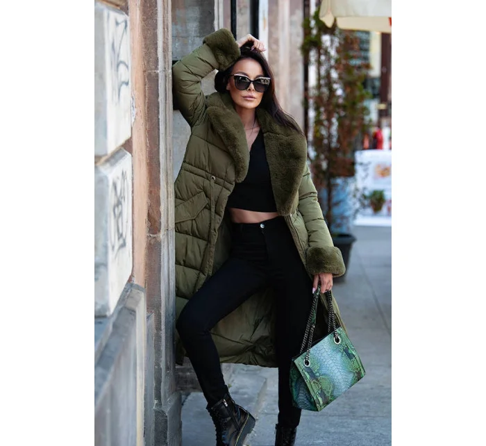 DŁUGA KURTKA ZIMOWA Z  KHAKI model 21243019 - Ann Gissy