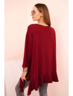 Dámská blůza Plus Size s bavlnou, volánem a ohrnovacími rukávy bordová