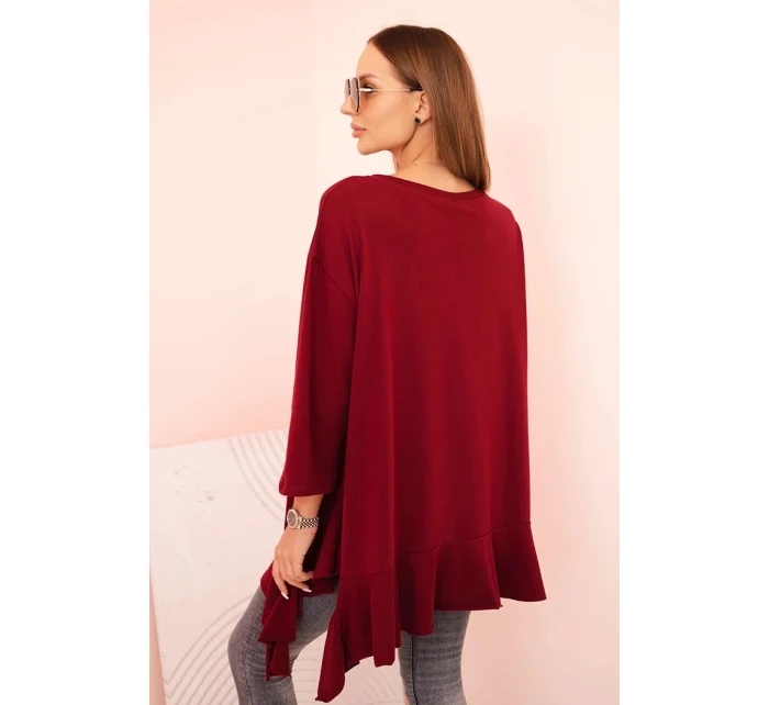 Dámská blůza Plus Size s bavlnou, volánem a ohrnovacími rukávy bordová